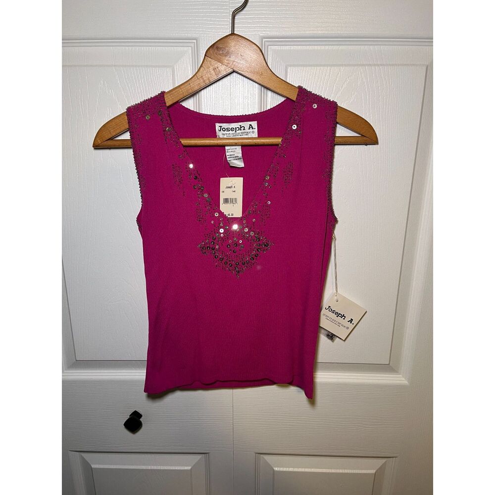 Joseph A Pink Embellished Sleeveless Knit Top NWT Size Small